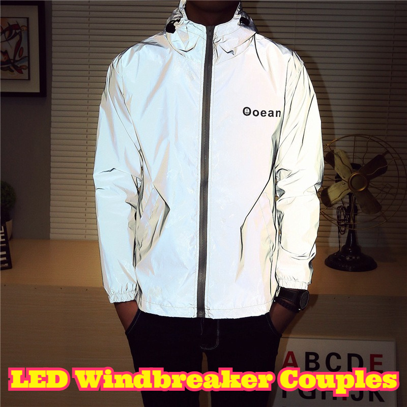 Reflective Jacket Running - Cortavientos con luz LED para parejas,