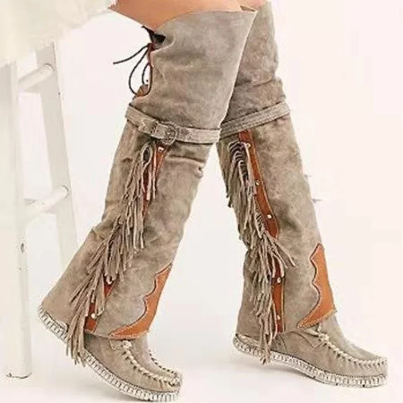 Girl Fashion Street - Botas bohemias hasta la rodilla para