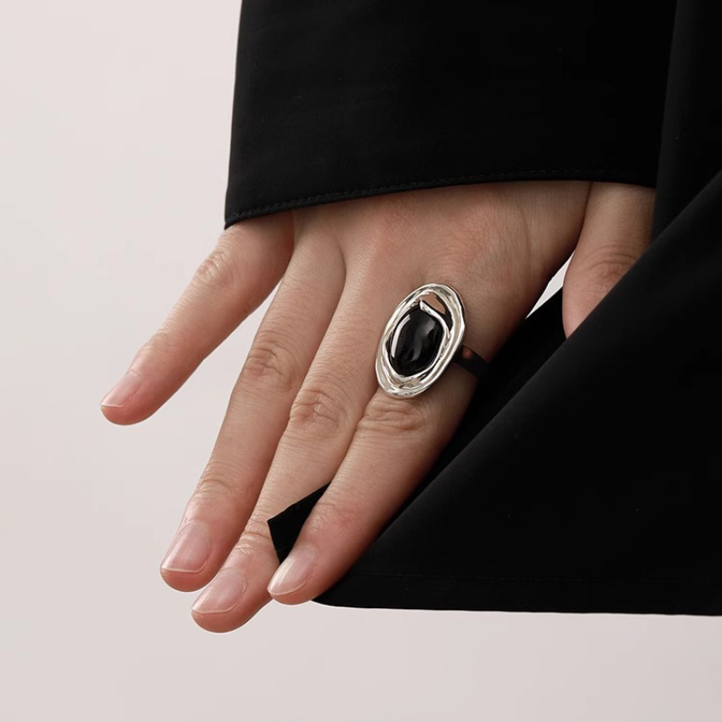 Street Fashion Rings - VENTFILLE-Anillo de ágata negra de Plata