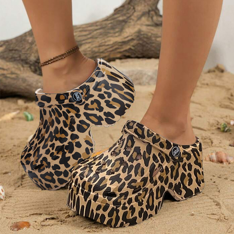 Girl Fashion Street - Zuecos de plataforma de leopardo para